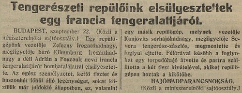 Korabeli tudsts az akcirl (Dlmagyarorszg, 1916. szeptember 23., p. 1.)