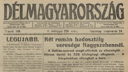 Az els gyzelem a cmlapon (Dlmagyarorszg, 1916. szeptember 24.)