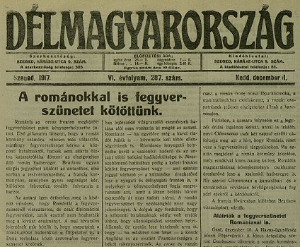 Az oroszok utn a romnok is alrtk a fegyversznetet (Dlmagyarorszg, 1917. december  11., p. 1.)