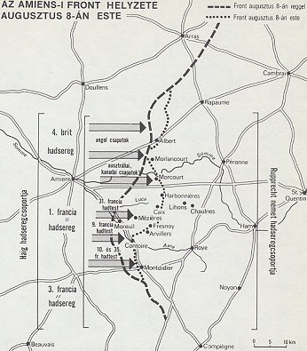 Az amiens-i front helyzete augusztus 8-n este