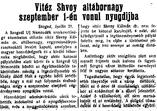 Shvoy Kálmán nyugdíjba vonul